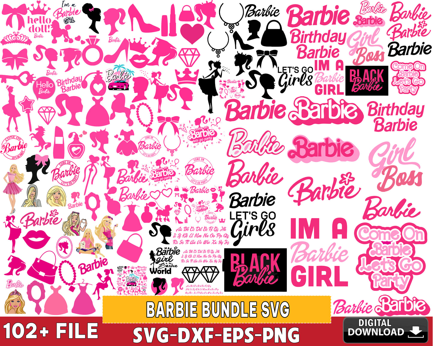 Barbie Bundle svg, 102+ file Barbie Bundle svg eps png dxf , for Cricut, Silhouette, digital, file cut