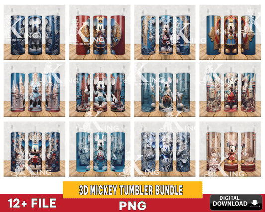 12 file 3D MICKEY luxury tumbler bundle png, 20oz Tumbler PNG, 3D Paper Quilling Character Tumbler Sublimation Bundle Png, Instant Digital Download PNG
