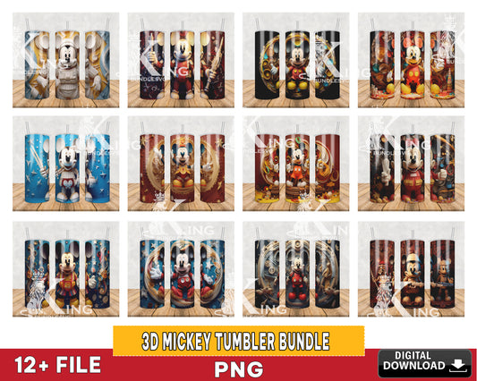 12 file 3D MICKEY tumbler png, 3D MICKEY tumbler bundle PNG, 20oz Tumbler PNG, 3D Paper Quilling Character Tumbler Sublimation Bundle Png, Instant Digital Download PNG