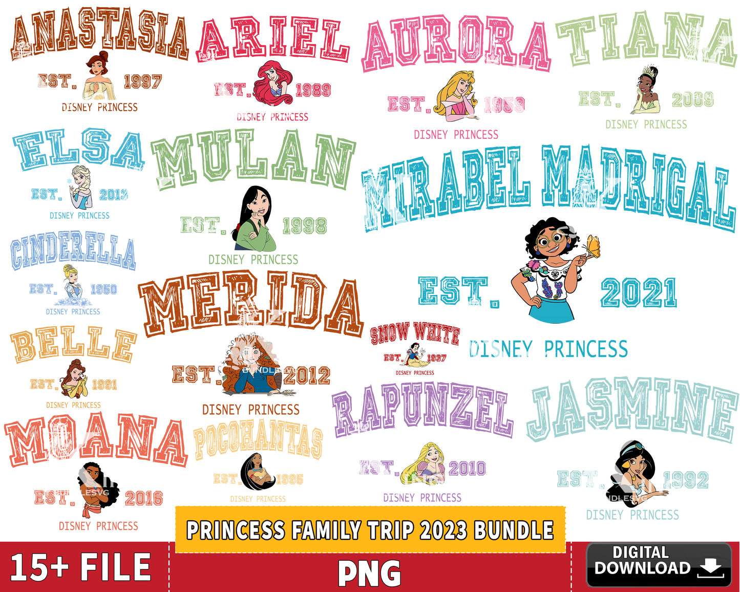 Princess png , 15+ file Princess Family Trip 2023 bundle Png , for Cricut, Silhouette, Digital Download