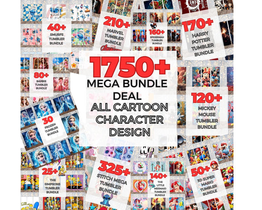 1750+ 20oz Cartoon Tumbler Bundle PNG , mega bundle Tumbler Wrap Silhouette, Digital Download , Instant Download