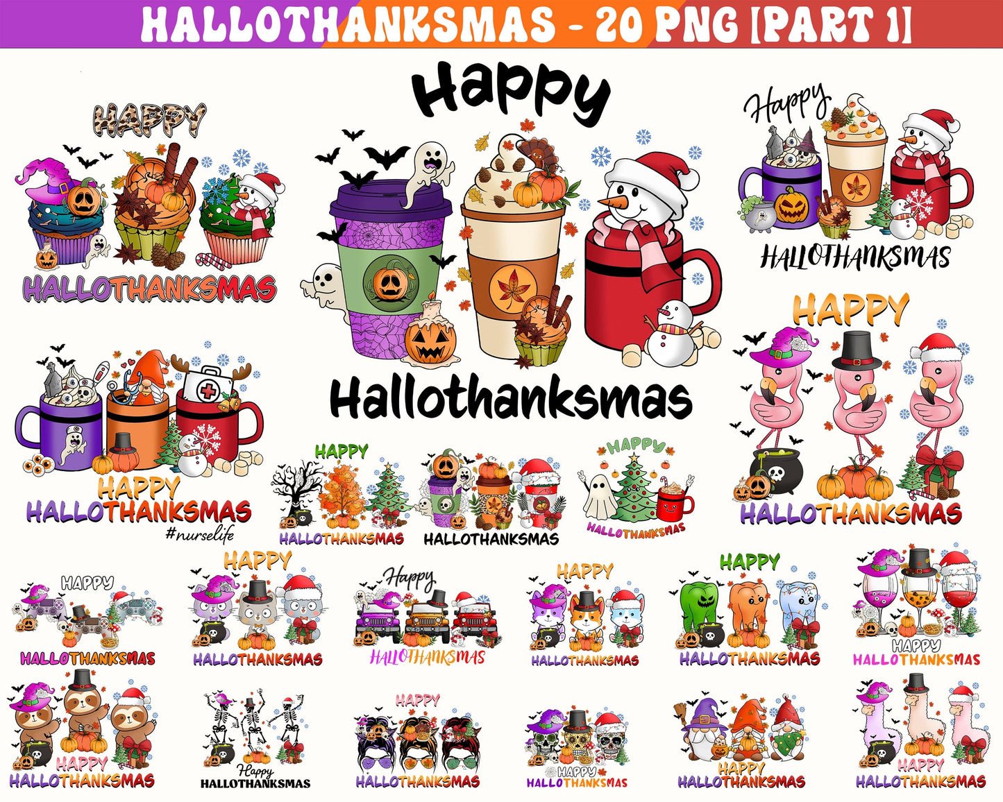 20 Happy Hallothanksmas Png Bundle, Pumpkin Png, Fall Png, Hallothanksmas, Silhouette, Digital Download , Instant Download
