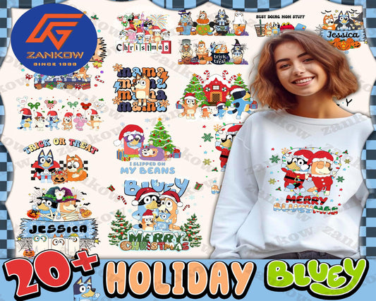 20+ Christmas Cartoon Shirt Design Png Bundle, Blue Dog Family Holiday Png, Christmas Cartoon Png Bundle, for Cricut, Silhouette, digital, file cut