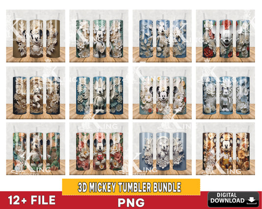 3D MICKEY flower tumbler bundle png, 20oz Tumbler PNG, 3D Paper Quilling Character Tumbler Sublimation Bundle Png, Instant Digital Download PNG