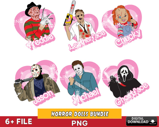 6 file Horror Dolls bundle PNG, Horror Dolls halloween PNG, Silhouette, Digital Download, Instant Download
