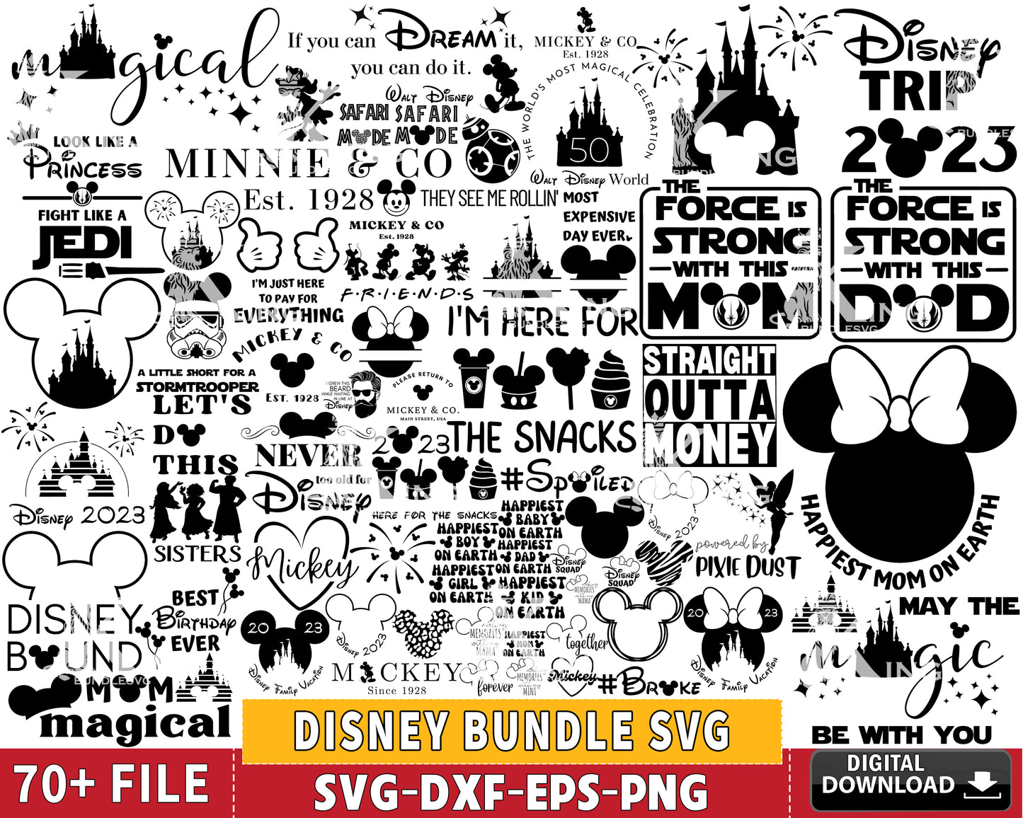 disney Bundle svg, 70+ file bundle svg eps png dxf , for Cricut, Silhouette, digital, file cut