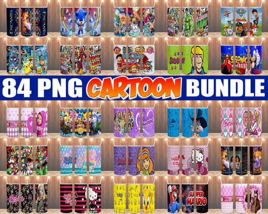 84 Cartoon tumbler png bundle, Cartoon kids tumbler png bundle, Cartoon kids 20oz tumbler sublimation design, for Cricut, Silhouette, digital, file cut
