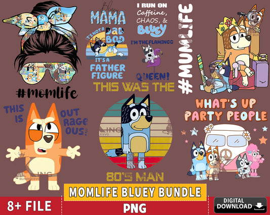 8+ file Momlife Bluey bundle PNG , Momlife Bluey PNG, Silhouette, digital download