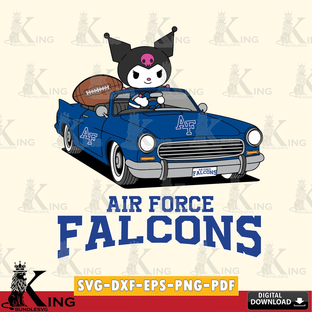Air Force Falcons Kuromi Car Football Game SVG file, Cricut, Cut file , Digital Download , Instant Download, Sanrio svg, Clipart