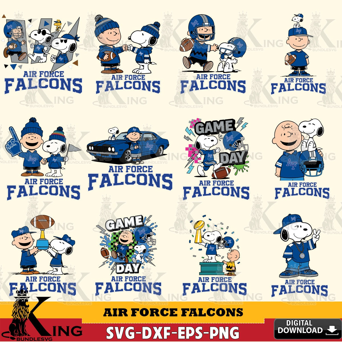 Air Force Falcons Peanuts Football NCAA Bundle SVG, Cricut, Cut file , Digital Download , Instant Download, Peanuts svg, NCAA svg, Football svg, Sport svg
