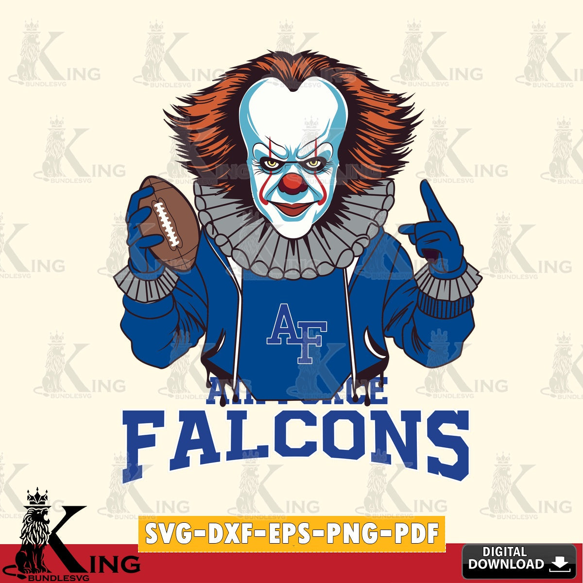 Beautiful illustration of an Air Force Falcons Pennywise football player for PNG clipart for sublimation printing and graphic