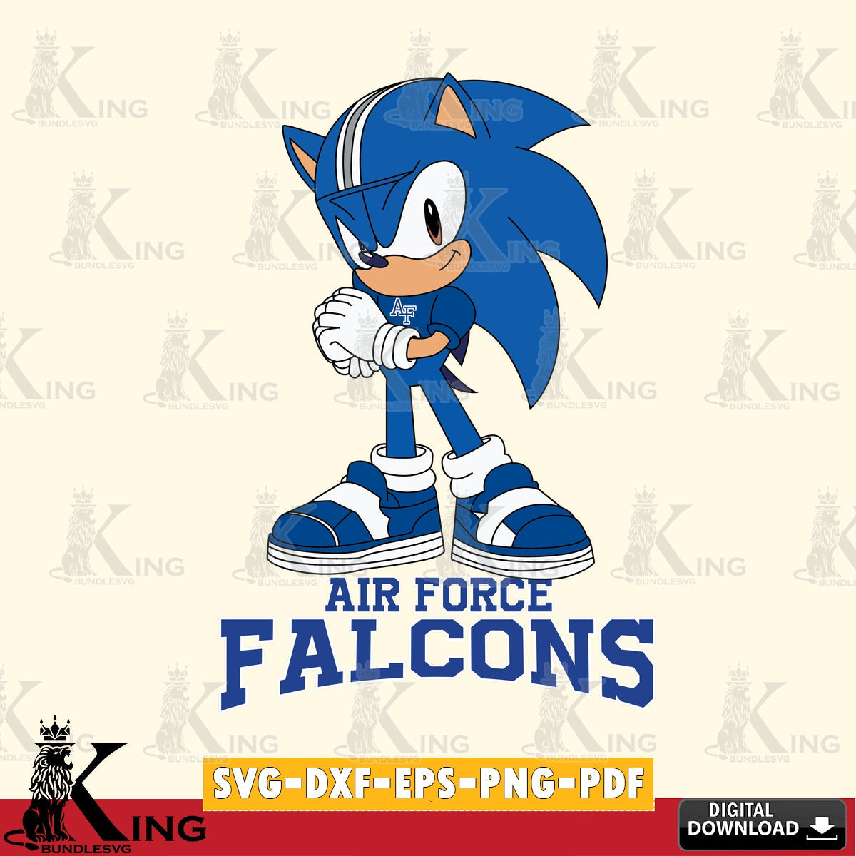 Beautiful illustration of Air Force Falcons Sonic cute Football, crafting file for iron-on transfer and vinyl decals