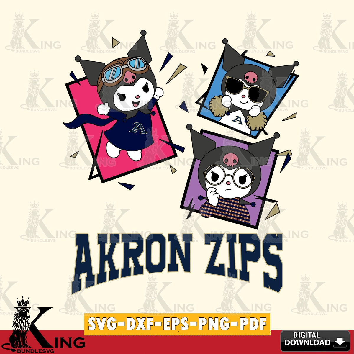 Akron Zips Kuromi Action Football SVG file, Cricut, Cut file , Digital Download , Instant Download, Sanrio svg, Clipart