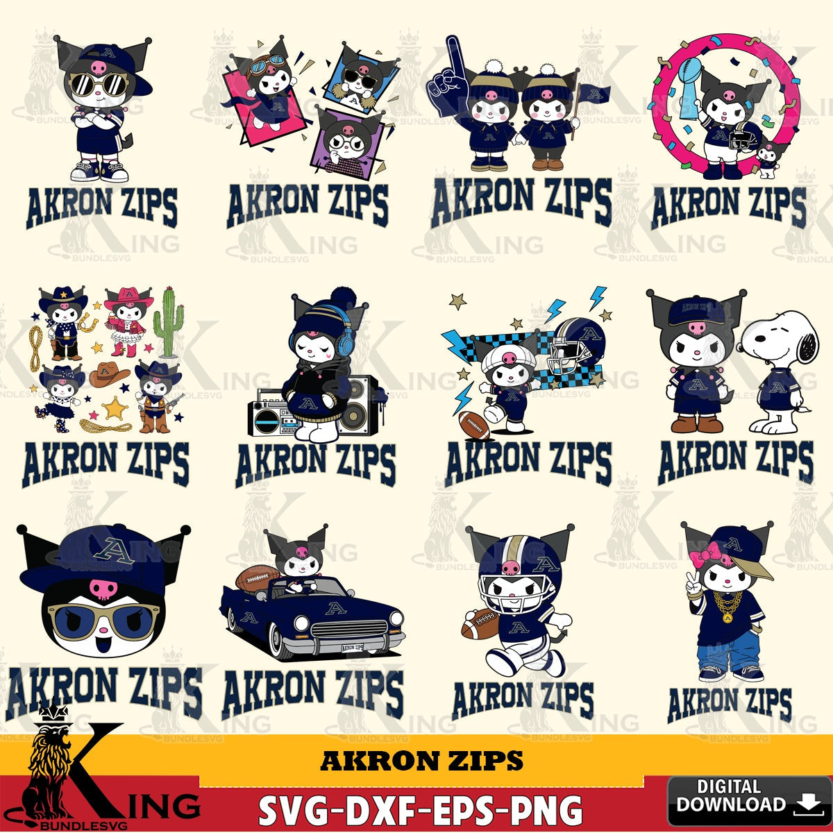 Akron Zips Kuromi Football Jersey NCAA Bundle SVG file, Cricut, Cut file , Digital Download , Instant Download, Sanrio svg, Clipart