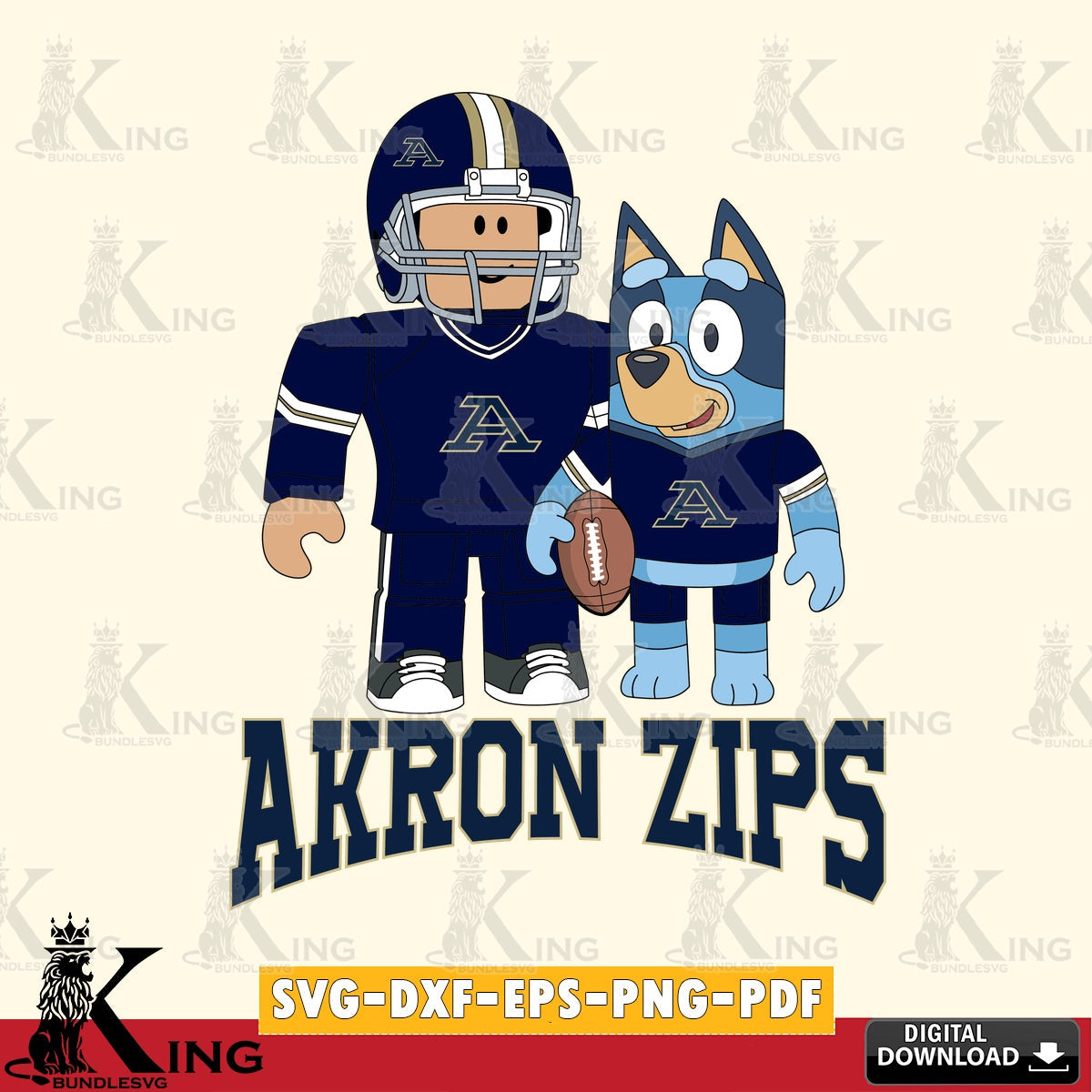 Akron Zips Roblox & Bluey Football SVG file , NCAA Cricut, File cut , Digital Download , PDF File