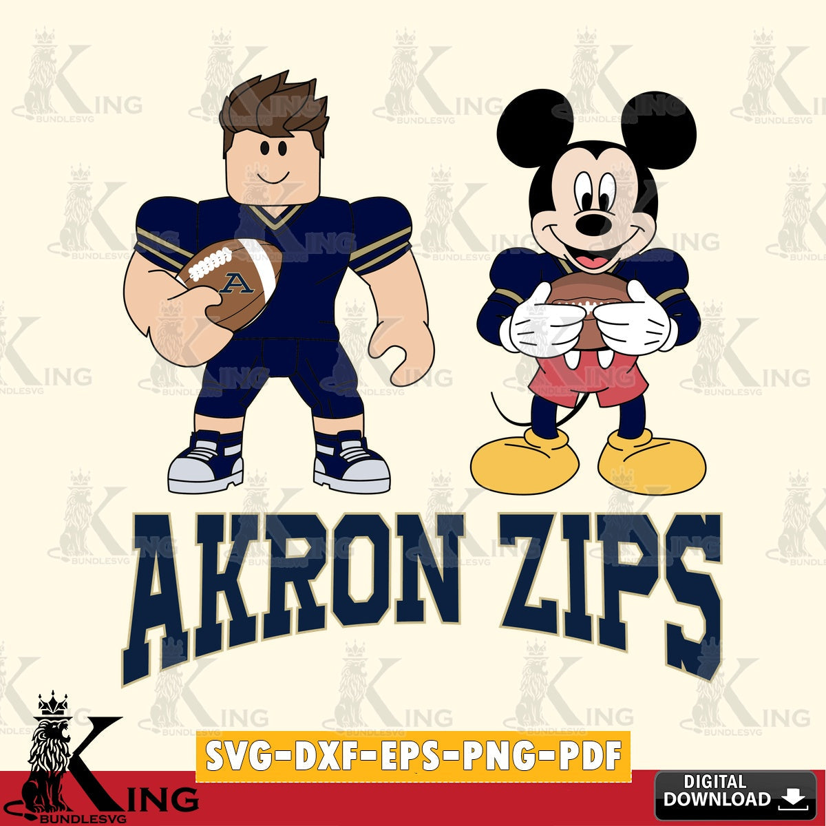 Akron Zips Roblox & Mickey Football SVG file , NCAA Cricut, File cut , Digital Download , PDF File