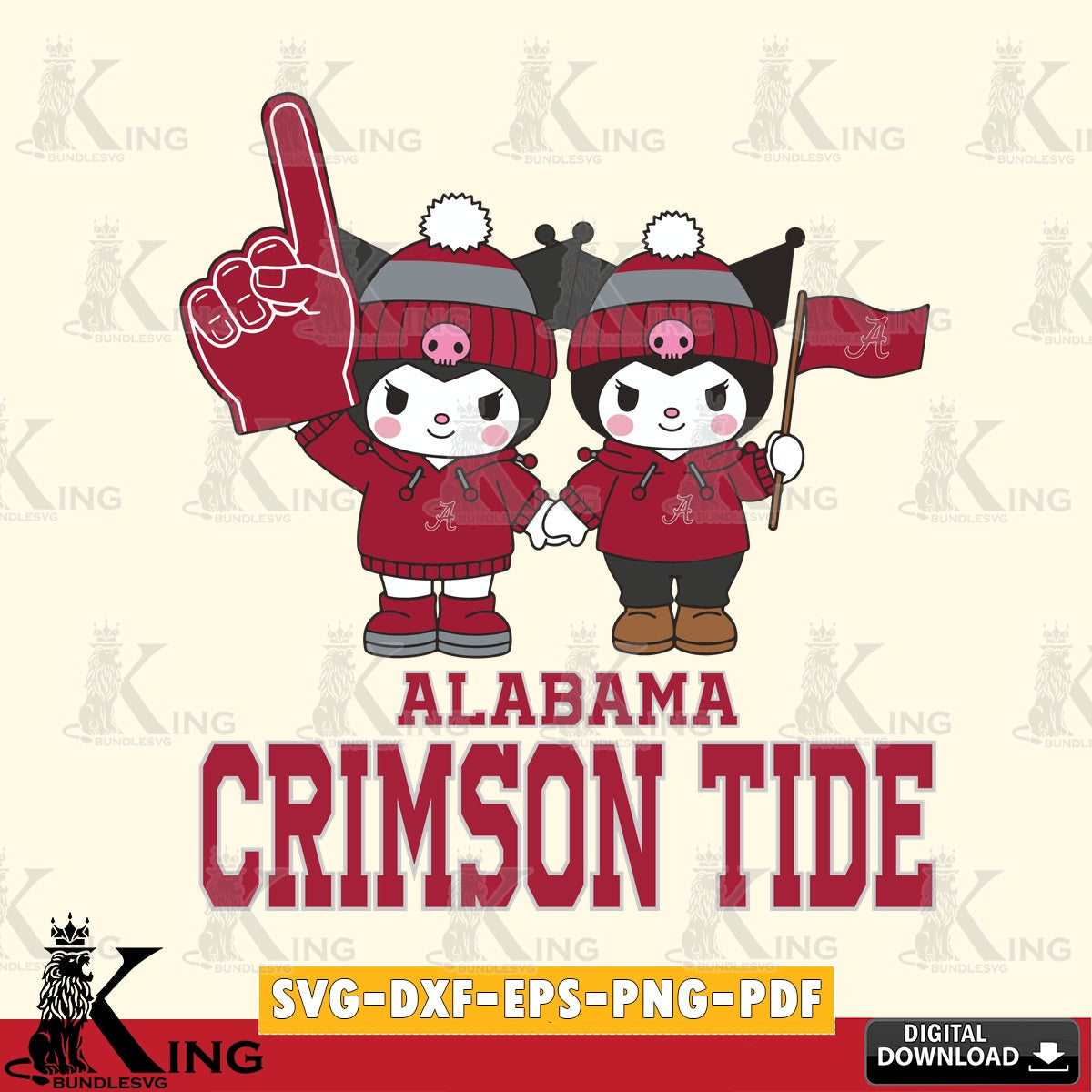 Alabama Crimson Tide Kuromi rugby Fan SVG file, Cricut, Cut file , Digital Download , Instant Download, Sanrio svg, Clipart
