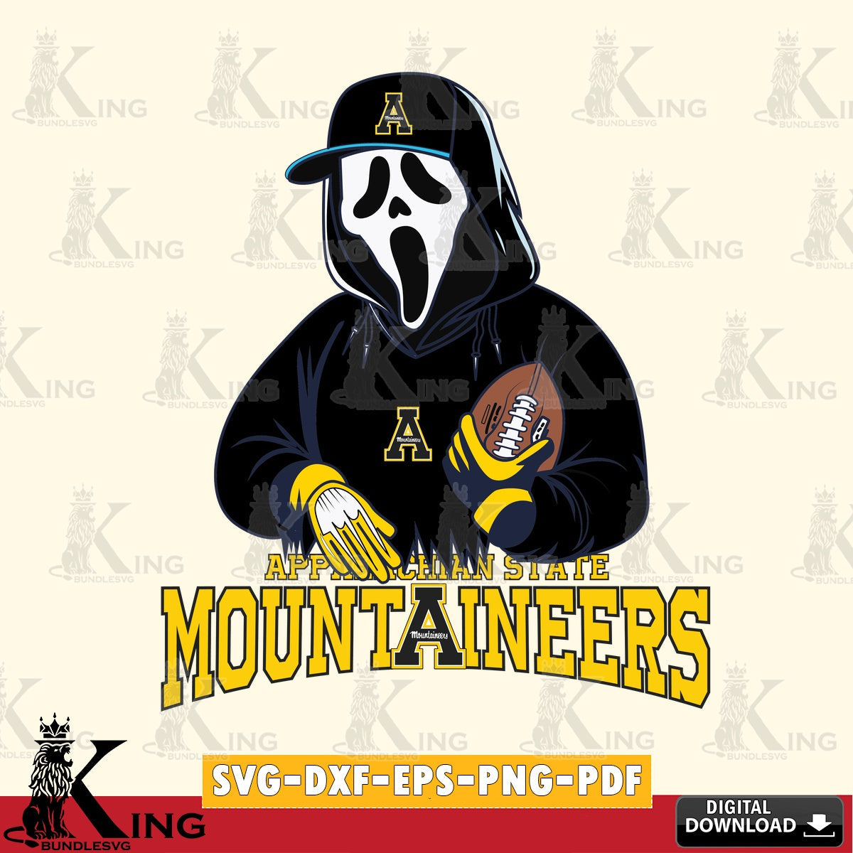 Digital clipart of Appalachian State Mountaineers Ghostface Scream football player for personalized gifts and laser projects