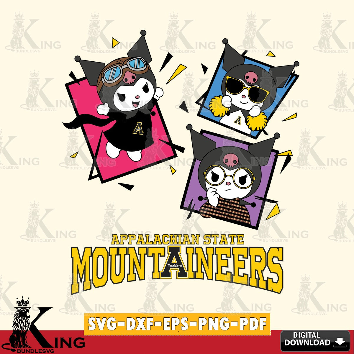 Appalachian State Mountaineers Kuromi Action Football SVG file, Cricut, Cut file , Digital Download , Instant Download, Sanrio svg, Clipart