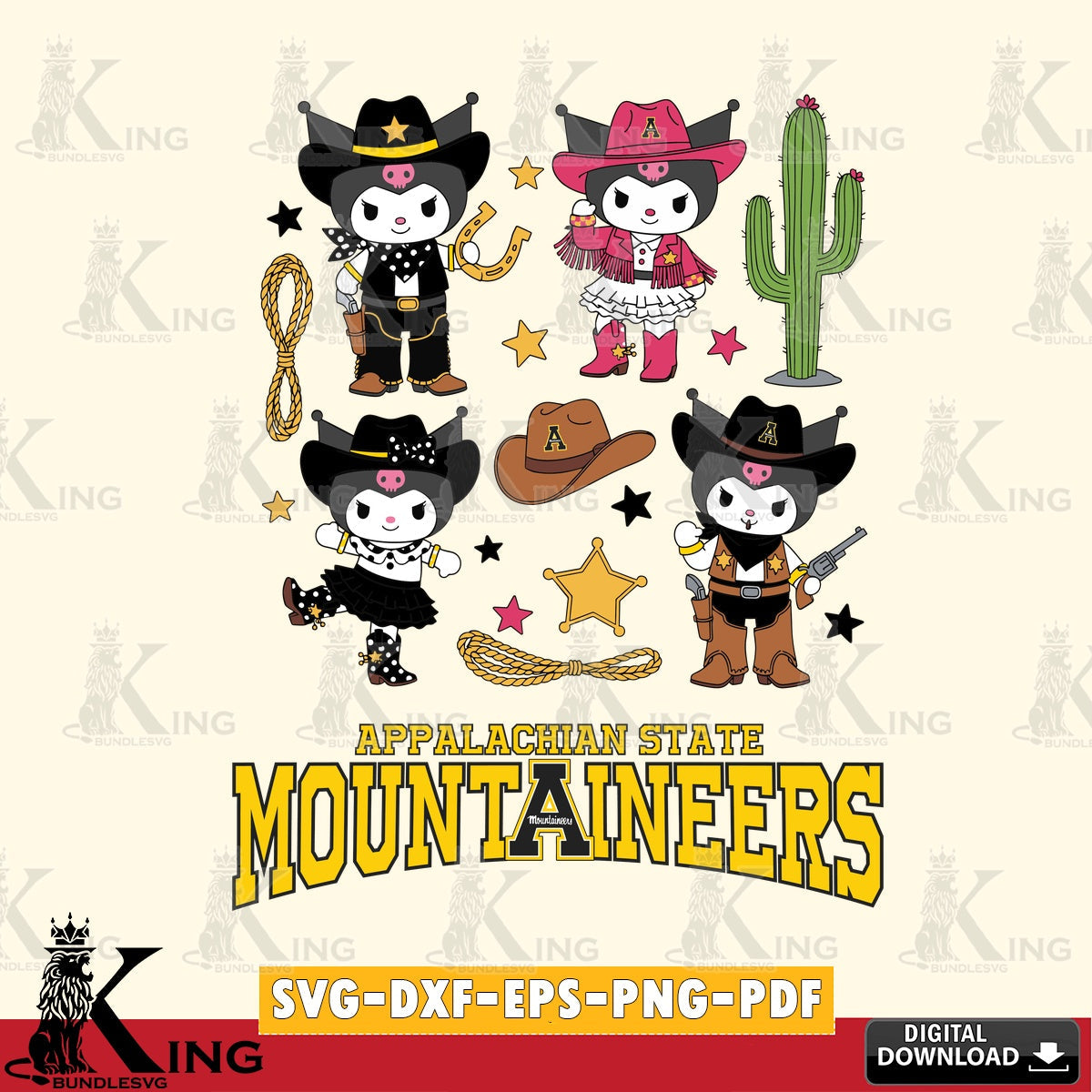 Appalachian State Mountaineers Kuromi Cowboy Western SVG file, Cricut, Cut file , Digital Download , Instant Download, Sanrio svg, Clipart