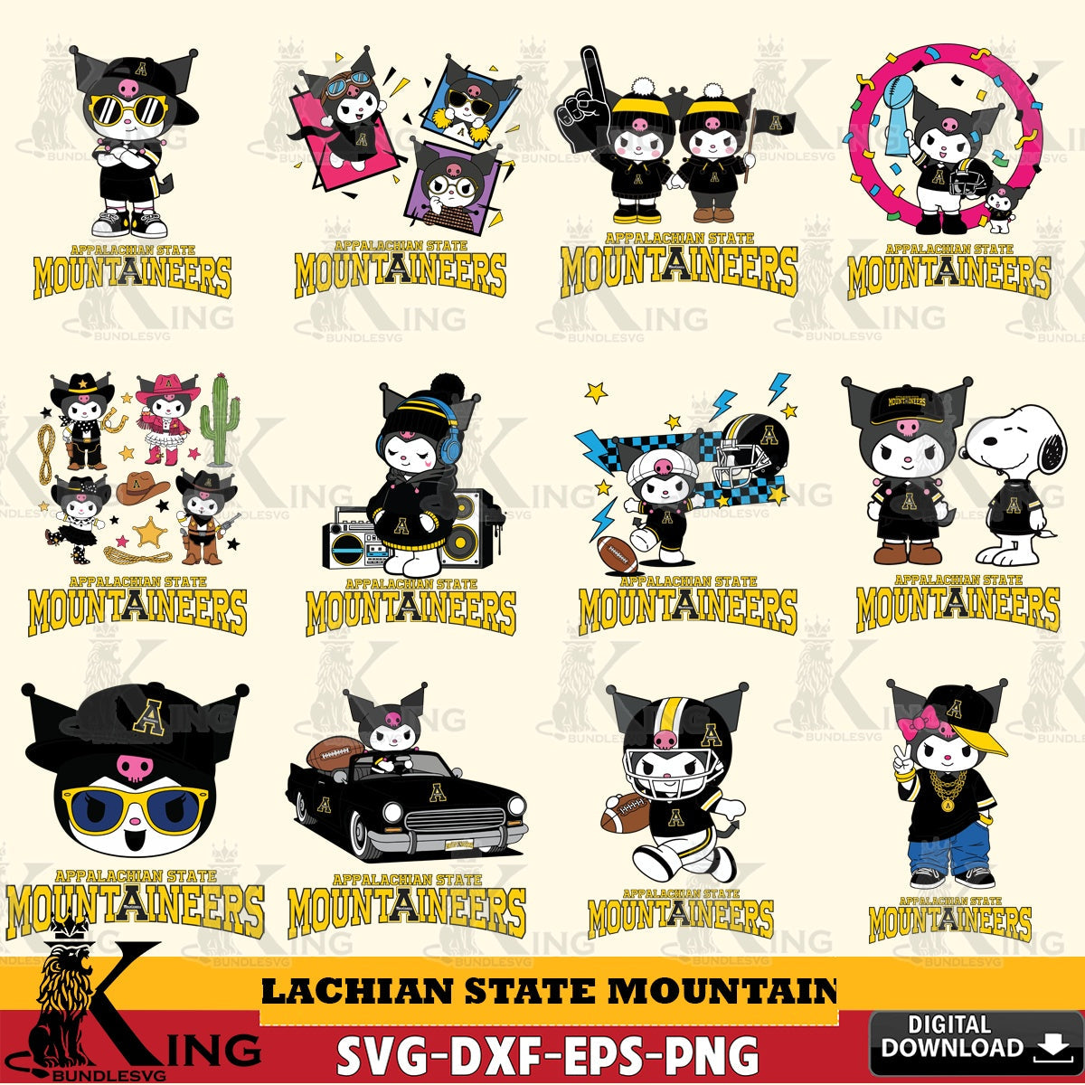 Appalachian State Mountaineers Kuromi Football Jersey NCAA Bundle SVG file, Cricut, Cut file , Digital Download , Instant Download, Sanrio svg, Clipart