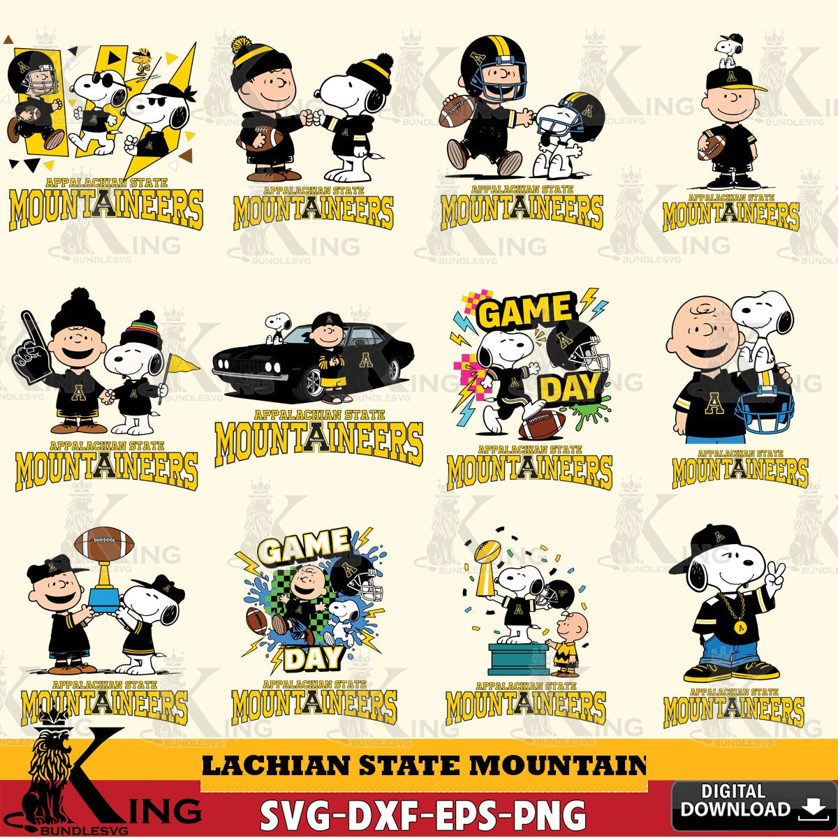 Appalachian State Mountaineers Peanuts Football NCAA Bundle SVG, Cricut, Cut file , Digital Download , Instant Download, Peanuts svg, NCAA svg, Football svg, Sport svg