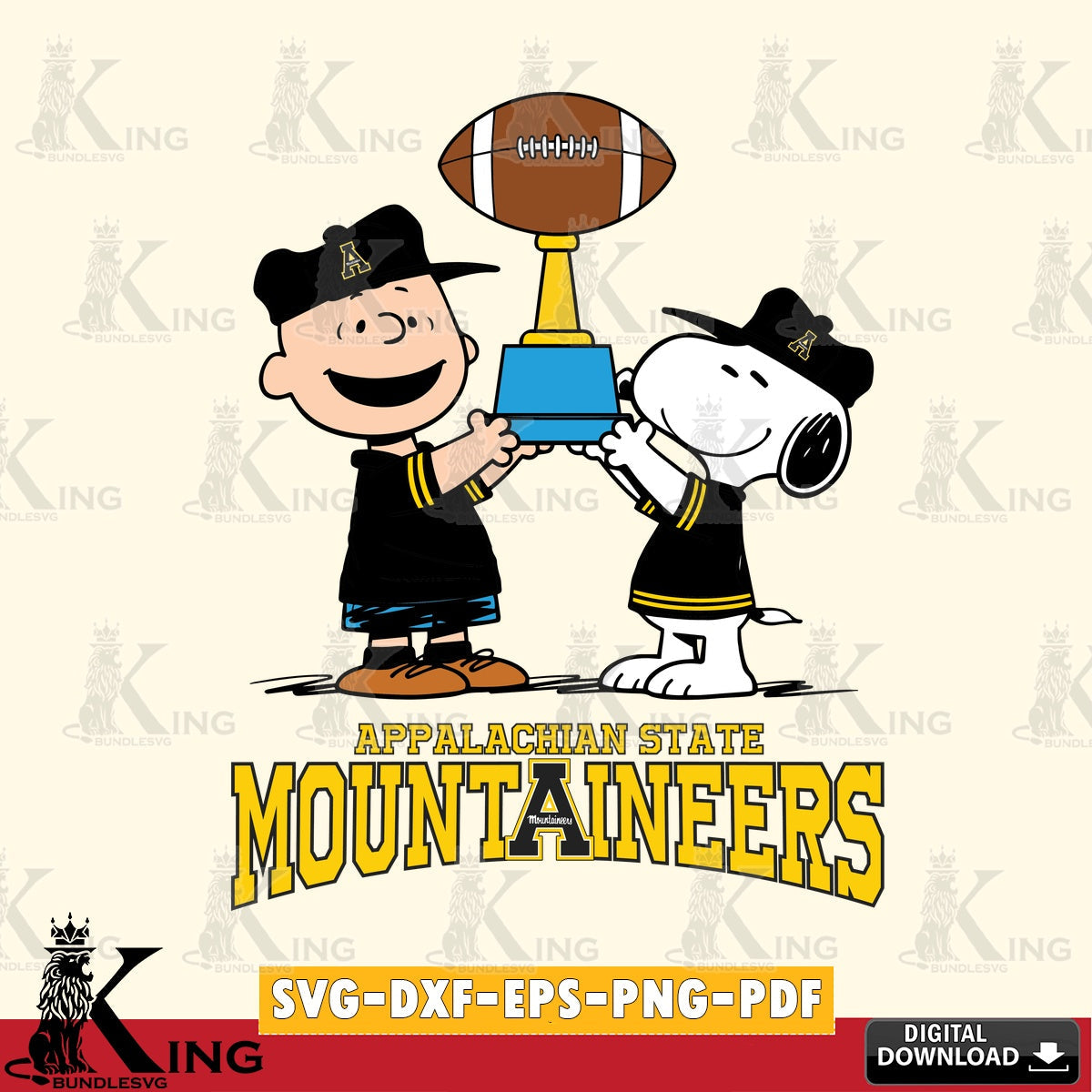 Appalachian State Mountaineers Peanuts Football Trophy SVG, Cricut, Cut file , Digital Download , Instant Download, Peanuts svg, NCAA svg, Football svg, Sport svg