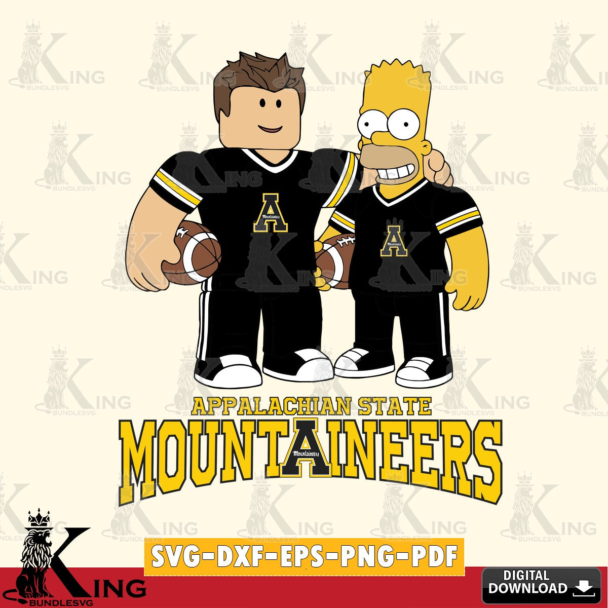Appalachian State Mountaineers Roblox & Homer Simpson Football SVG file , NCAA Cricut, File cut , Digital Download , PDF File