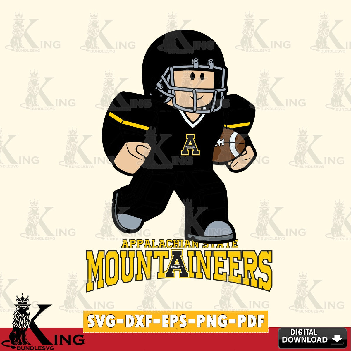Appalachian State Mountaineers Roblox Player Rugby SVG file , NCAA Cricut, File cut , Digital Download , PDF File