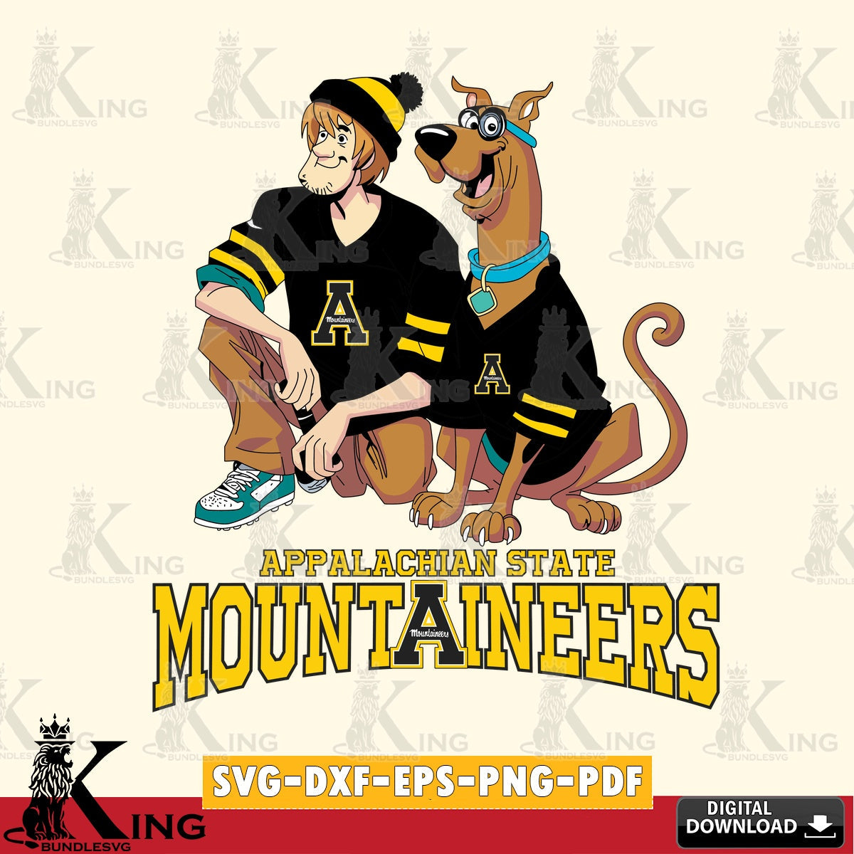 Digital download featuring Appalachian State Mountaineers Shaggy and Scooby Doo football SVG cut file for personalized gifts and