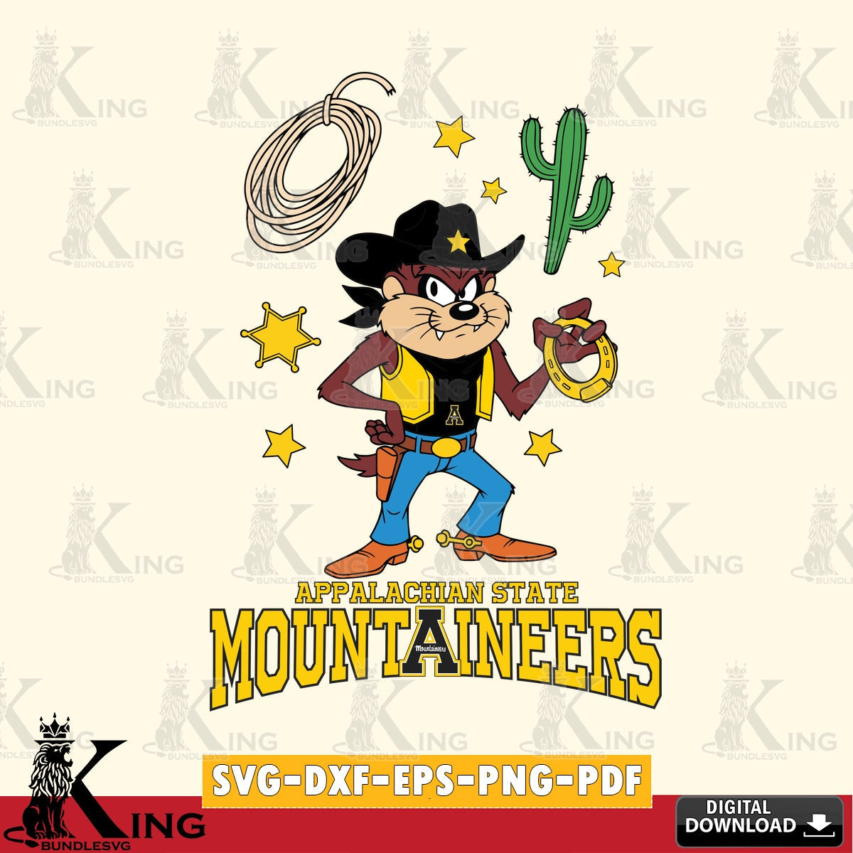 Appalachian State Mountaineers Taz Cowboy Western SVG file, Cut file , Digital Download , Instant Download, Taz svg, NCAA svg