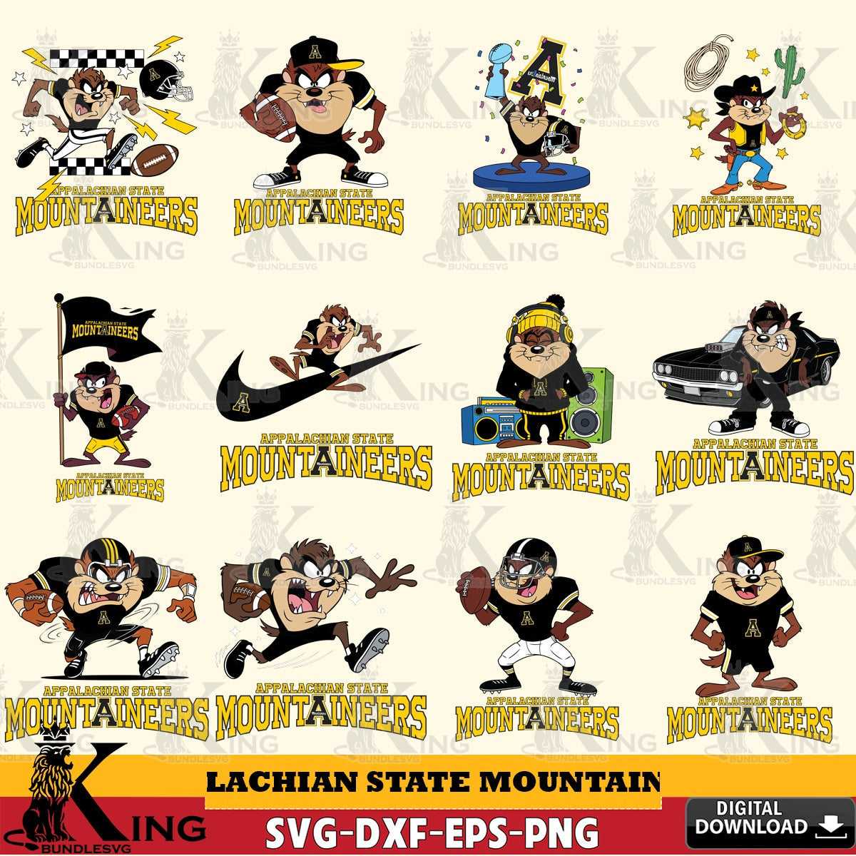 Appalachian State Mountaineers Taz Football NCAA Bundle SVG file, Cut file , Digital Download , Instant Download, Taz svg, NCAA svg