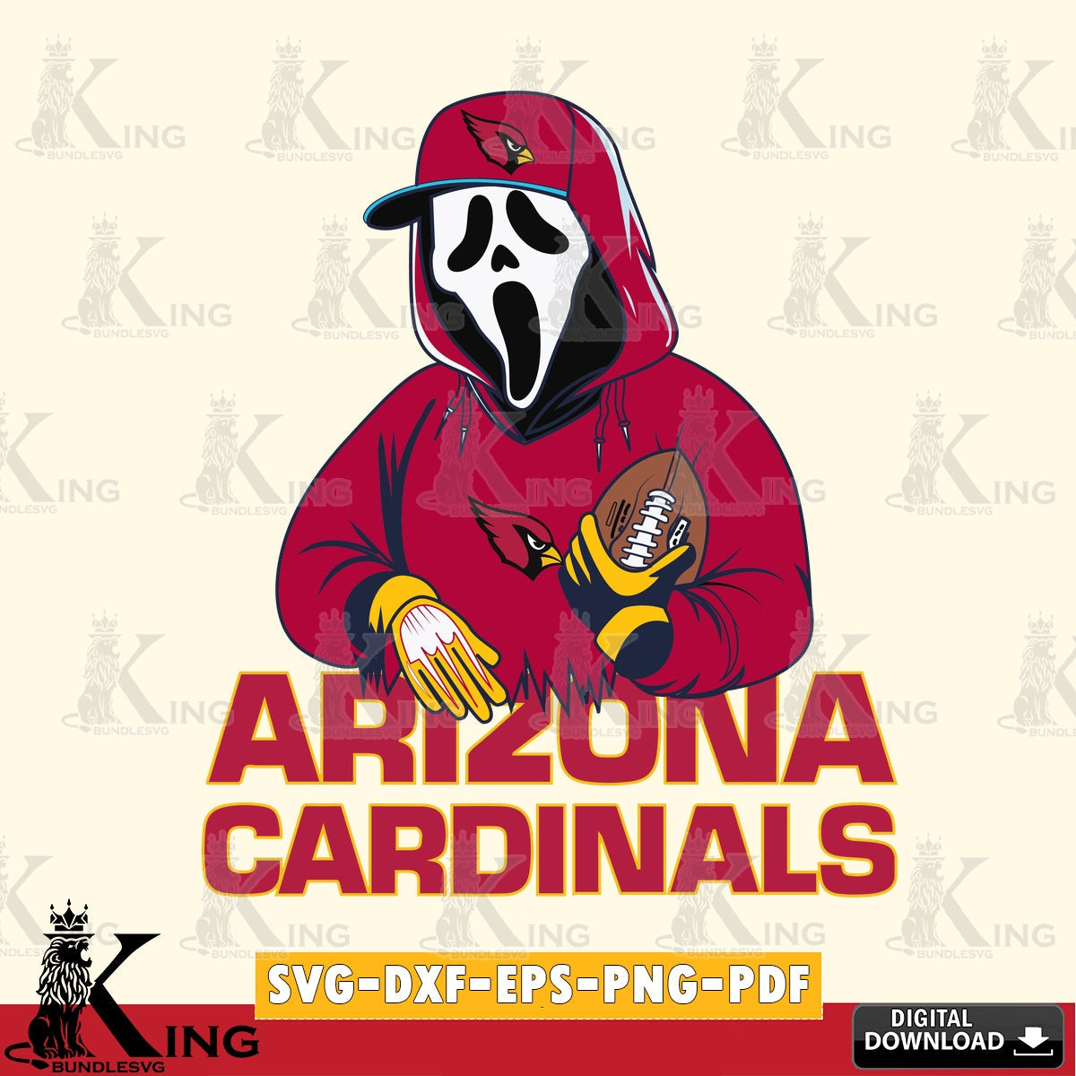 Custom design featuring Arizona Cardinals Ghostface Scream player football, digital clipart compatible with laser engraving and