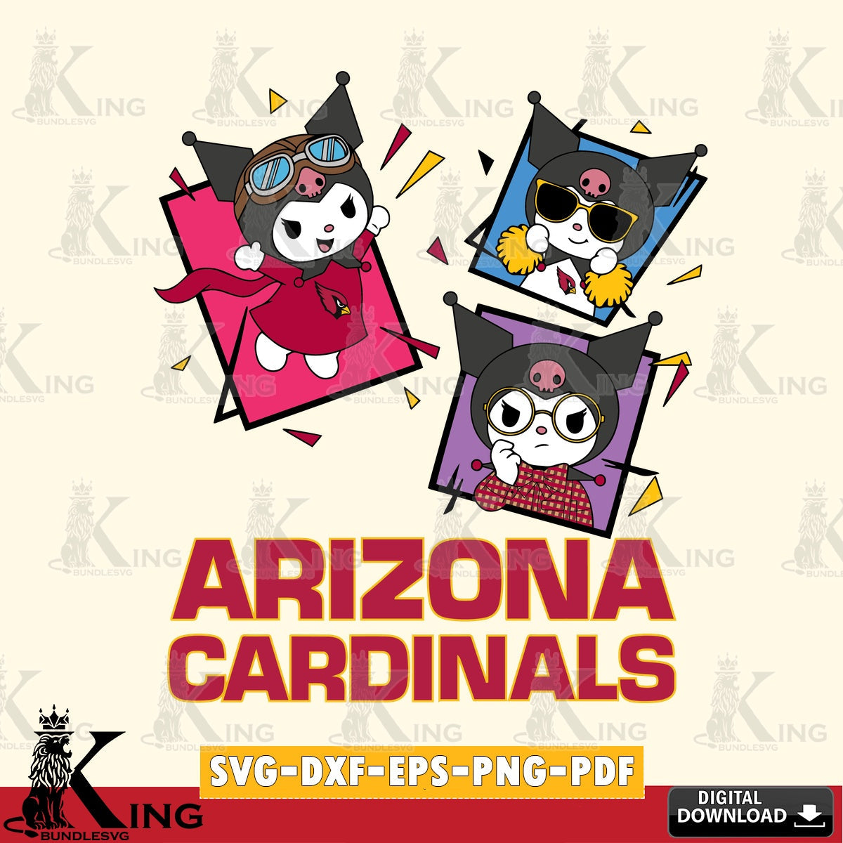 Arizona Cardinals Kuromi Action Football SVG file, Cricut, Cut file , Digital Download , Instant Download, Sanrio svg, Clipart
