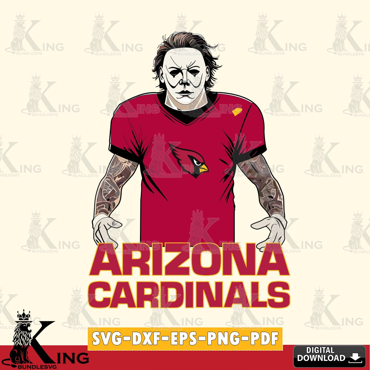 Custom design featuring Arizona Cardinals Michael Myers tattoo football, high-quality vector for DIY scrapbooking and home decor