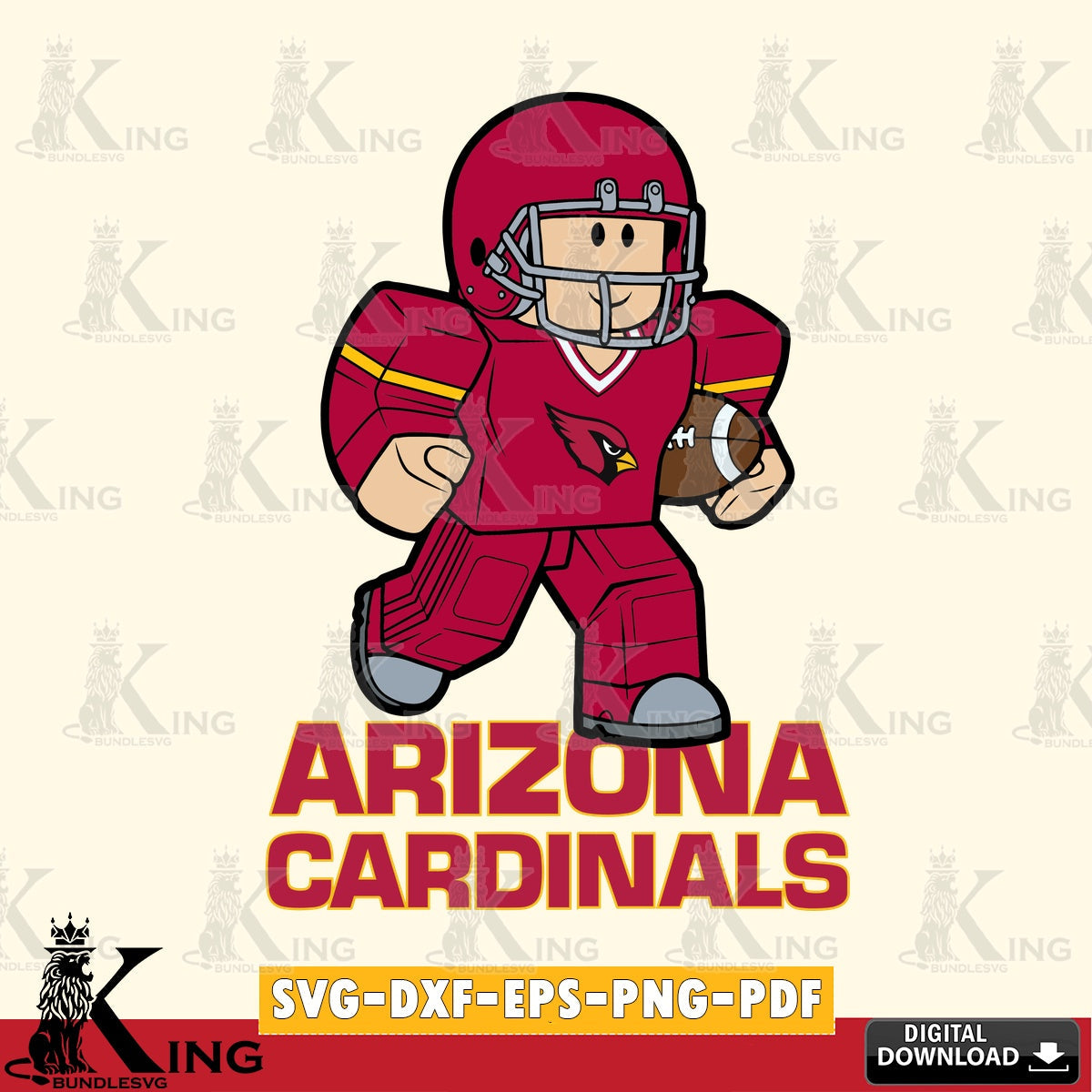 Printable art of Arizona Cardinals Roblox player rugby, NFL file cut, SVG PNG design suitable for Glowforge and laser cutting