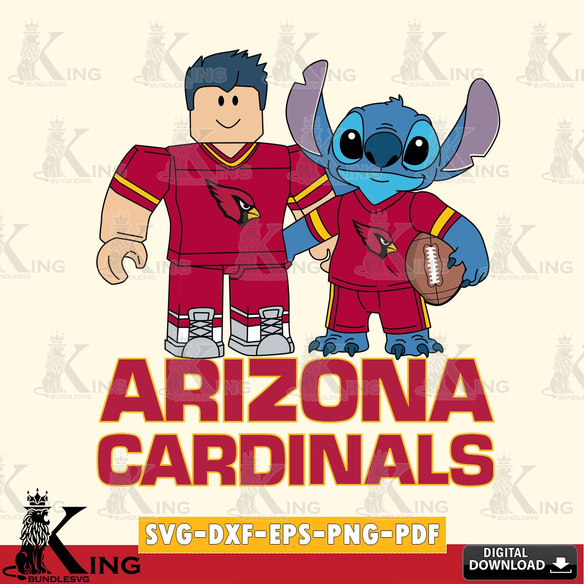 Arizona Cardinals Roblox & Stitch Football SVG file , Cricut, NFL File cut , Digital Download , PDF File