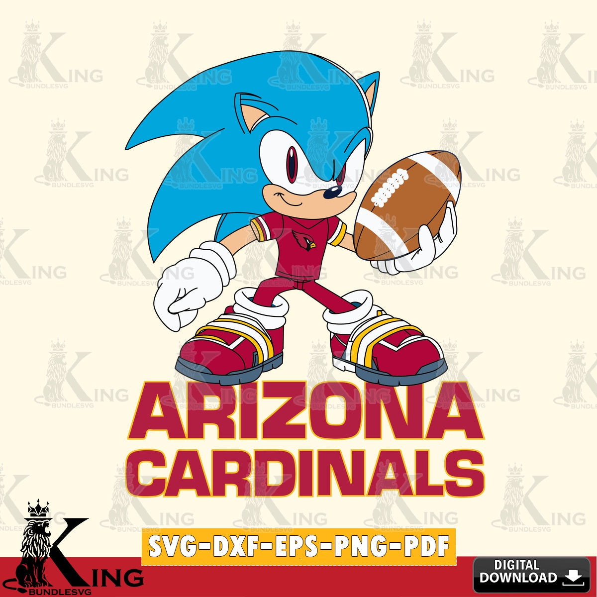 Artistic drawing of an Arizona Cardinals Sonic Rugby SVG cut file for personalized gifts and laser projects