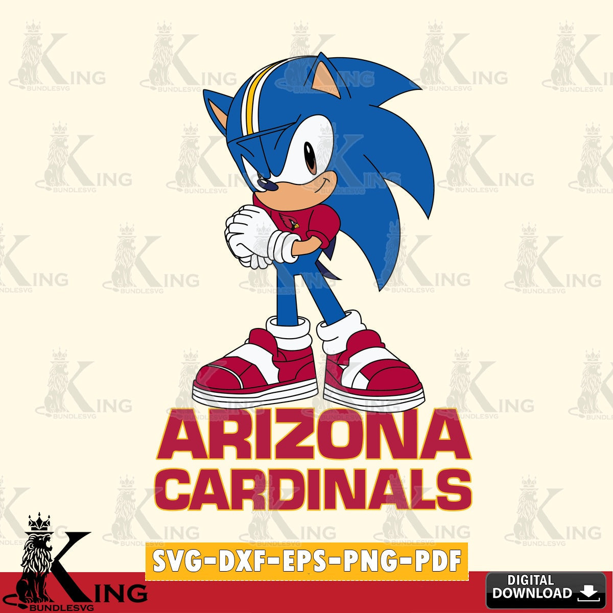 Artistic drawing of an Arizona Cardinals Sonic cute Football, a digital clipart compatible with laser engraving and cutting