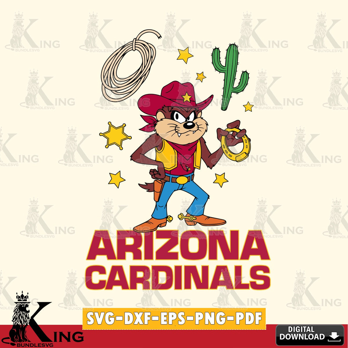 Arizona Cardinals Taz Cowboy Western Cut file , Digital Download , Instant Download, Looney Tunes svg, Football svg