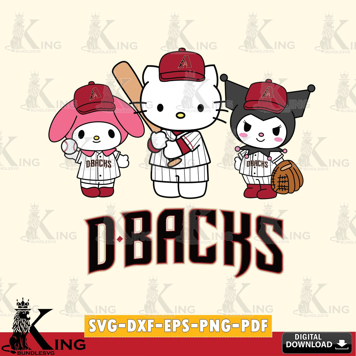 Stylish representation of Arizona Diamondbacks cute kawaii friends SVG PNG design suitable for Glowforge and laser cutting