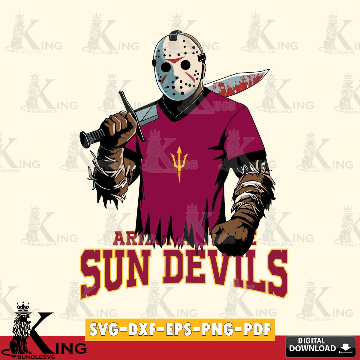 High-quality graphic of Arizona State Sun Devils Jason Voorhees Football, crafting file for iron-on transfer and vinyl decals.