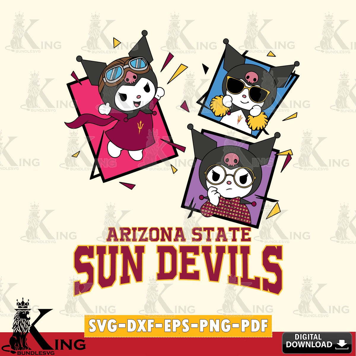 Arizona State Sun Devils Kuromi Action Football SVG file, Cricut, Cut file , Digital Download , Instant Download, Sanrio svg, Clipart