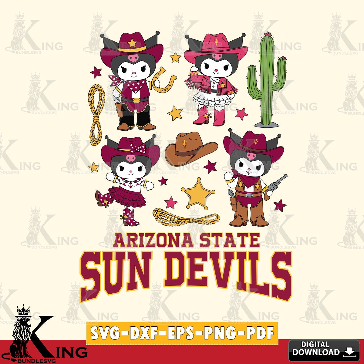 Arizona State Sun Devils Kuromi Cowboy Western SVG file, Cricut, Cut file , Digital Download , Instant Download, Sanrio svg, Clipart