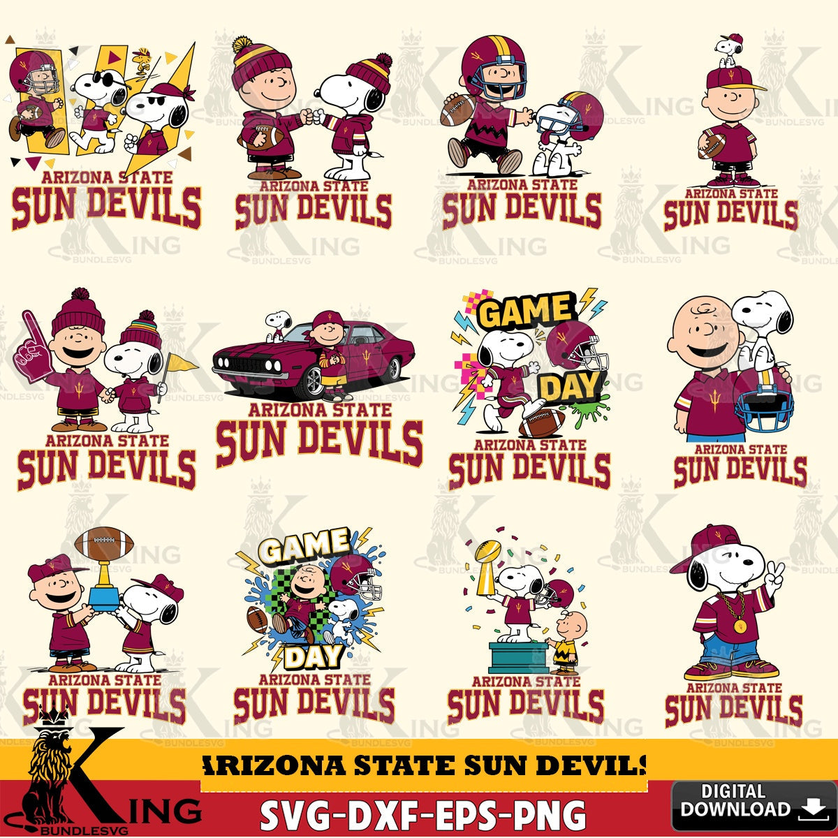Arizona State Sun Devils Peanuts Football NCAA Bundle SVG, Cricut, Cut file , Digital Download , Instant Download, Peanuts svg, NCAA svg, Football svg, Sport svg