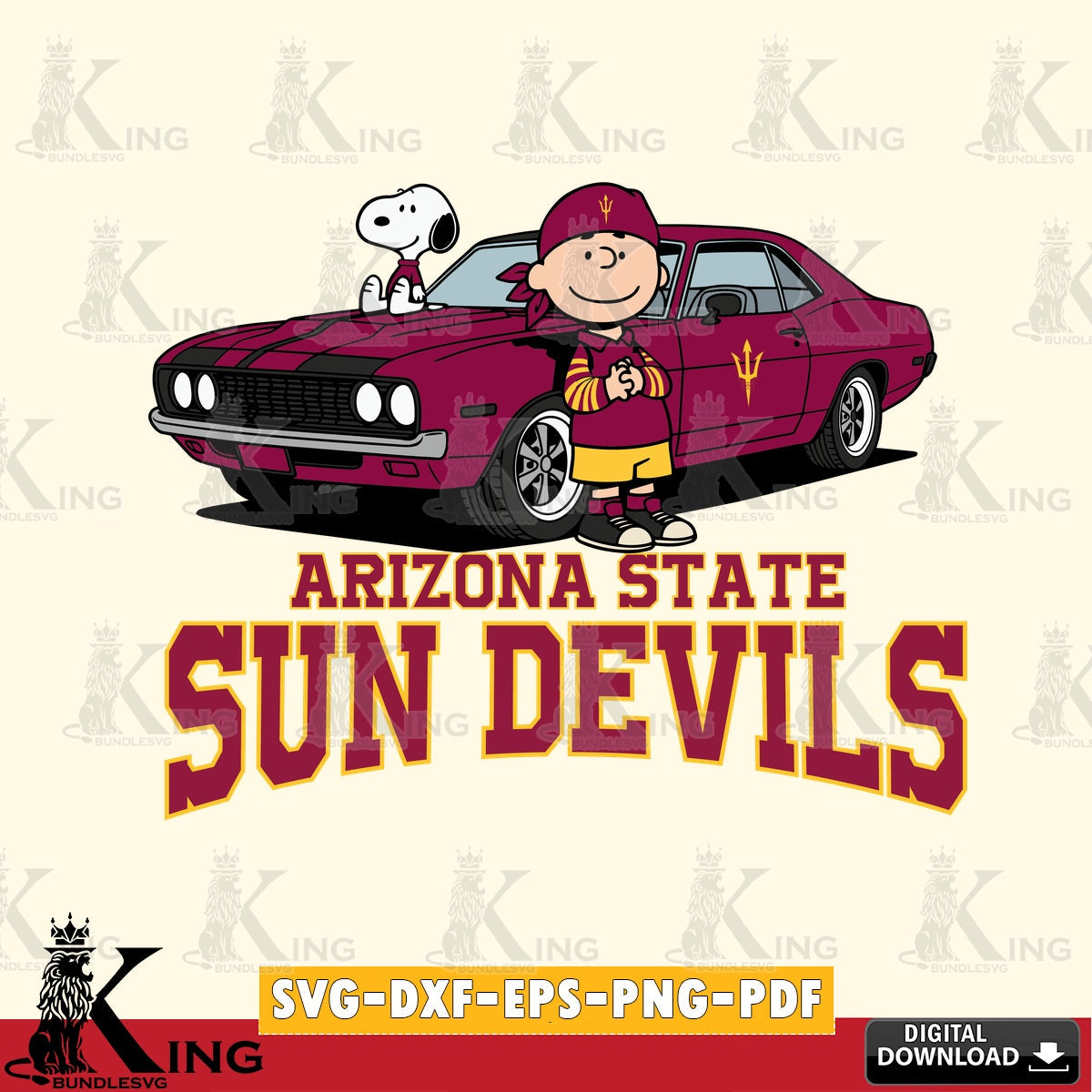 Arizona State Sun Devils Peanuts Muscle Car SVG, Cricut, Cut file , Digital Download , Instant Download, Peanuts svg, NCAA svg, Football svg, Sport svg