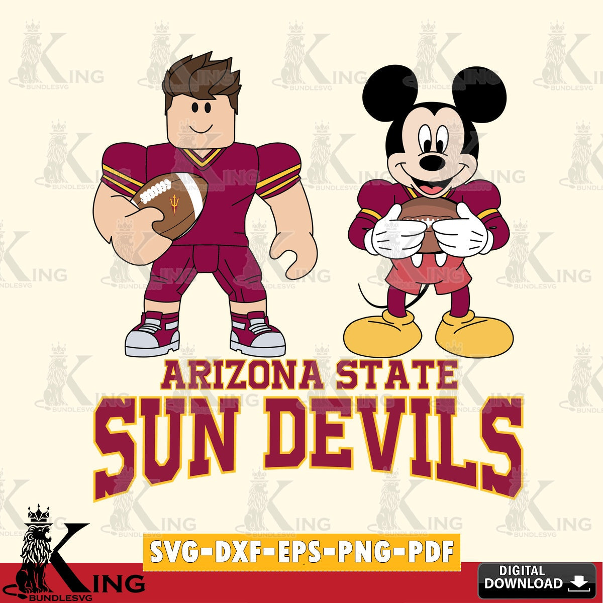 Arizona State Sun Devils Roblox & Mickey Football SVG file , NCAA Cricut, File cut , Digital Download , PDF File
