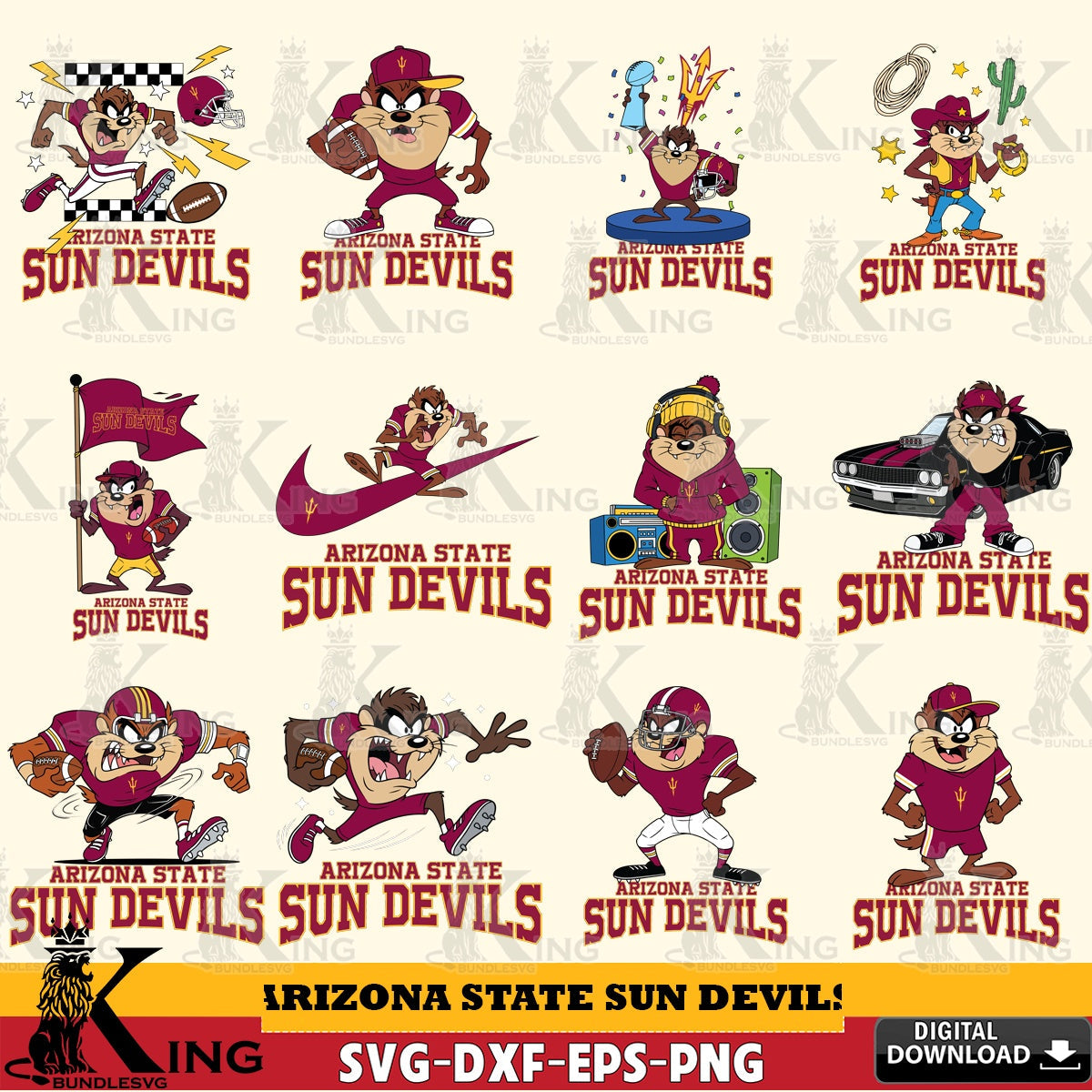 Arizona State Sun Devils Taz Football NCAA Bundle SVG file, Cut file , Digital Download , Instant Download, Taz svg, NCAA svg