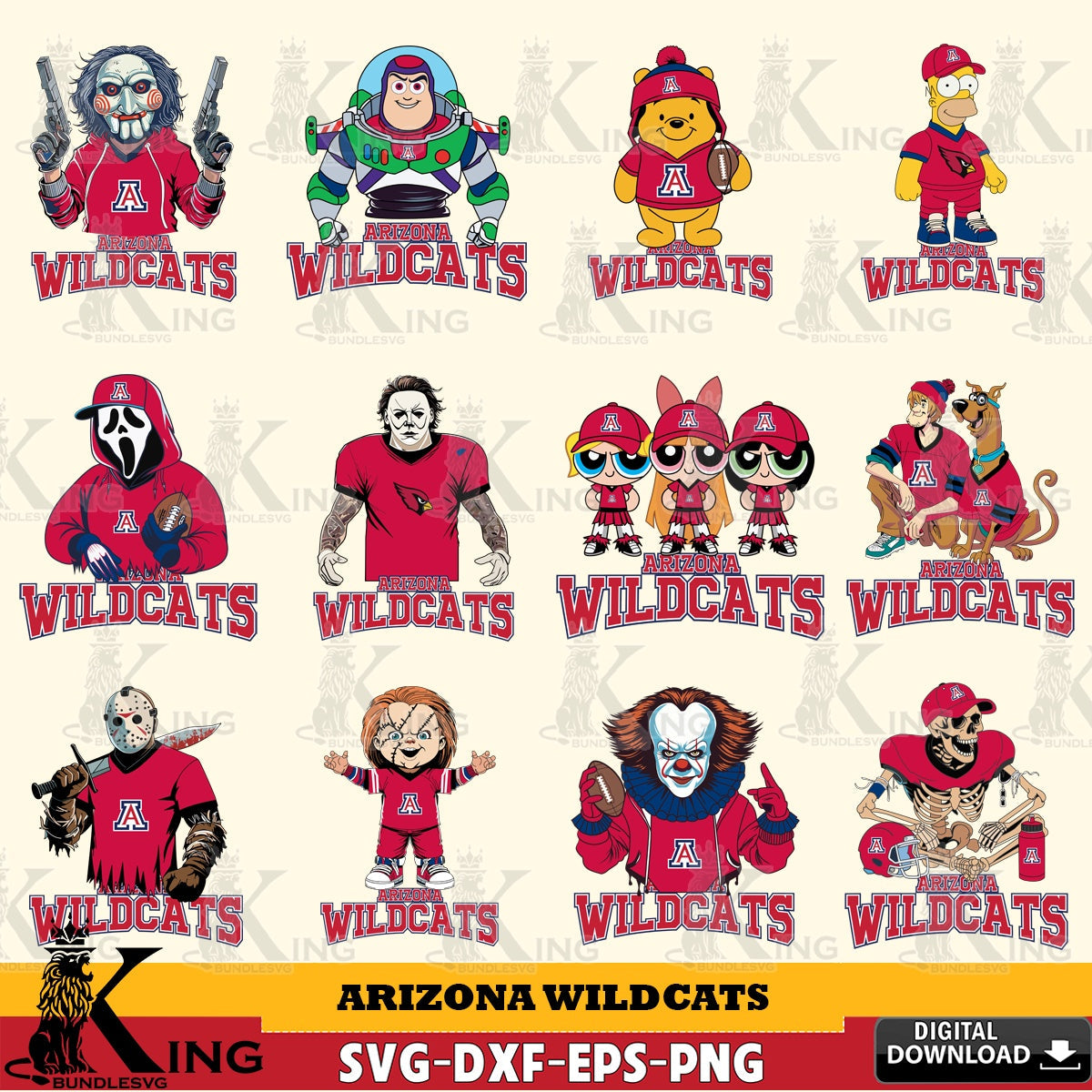 Ultimate set containing Arizona Wildcats Cartoon Football NCAA Bundle, SVG cut file for personalized gifts and laser projects