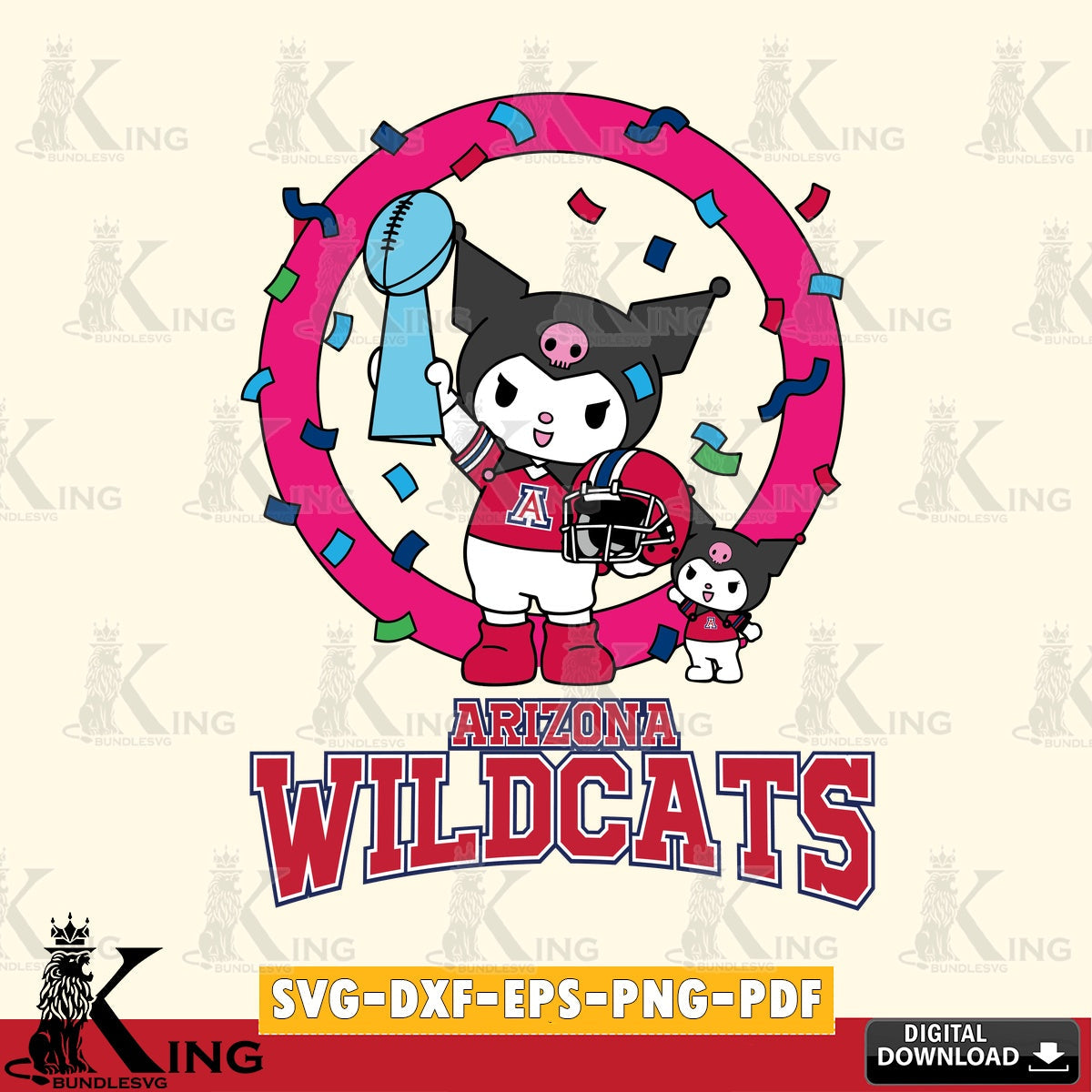 Arizona Wildcats Kuromi Football Champion SVG file, Cricut, Cut file , Digital Download , Instant Download, Sanrio svg, Clipart